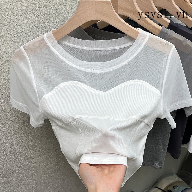 Áo Thun NgắN Tay PhốI LướI QuyếN Rũ Cho Nữ