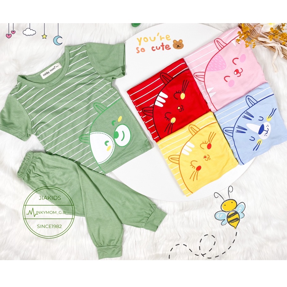 [Bé:6-27kg] Bộ Áo ngắn, Quần dài hiệu Minky Mom Vải Thun Lạnh Thoáng Mát Sọc In Hình Mặt Thú - Mã: TN-IN65
