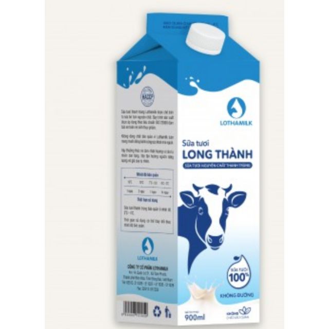 Date mới mỗi ngày -Sữa thanh trùng ko đường Long Thành hộp 900ml