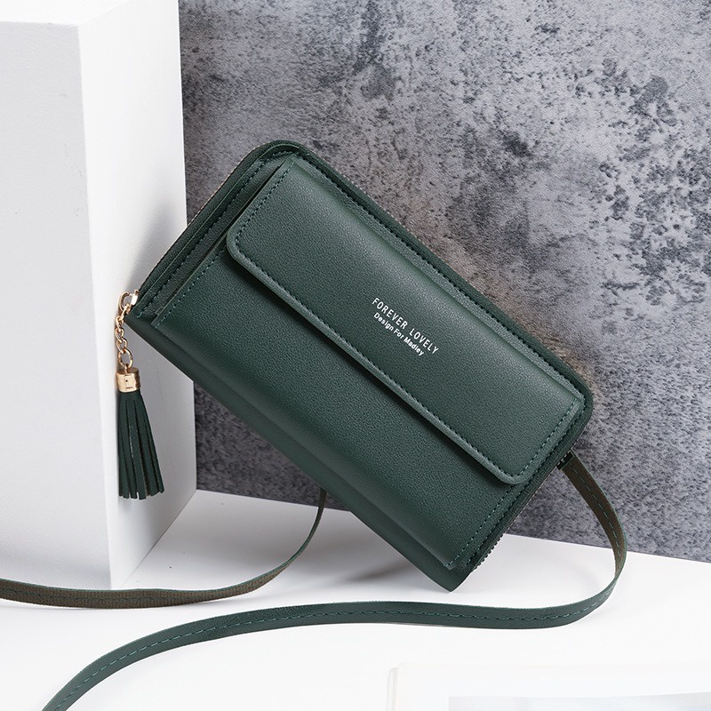 Túi Đeo Chéo Đựng Điện Thoại / Thẻ Dáng Dài Phối Tua Rua Đa Năng Thời Trang Cho Nữ