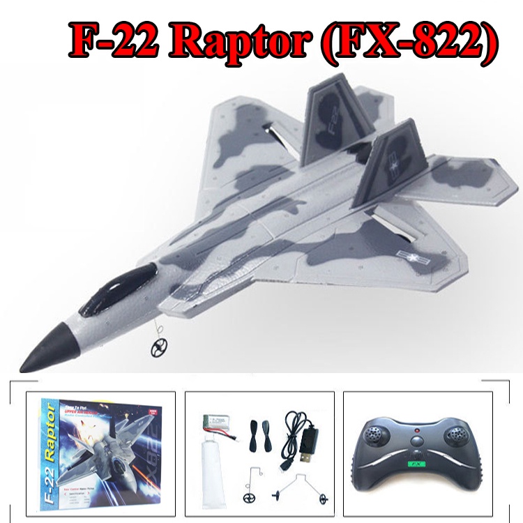 Máy Bay Điều Khiển F-22 Raptor (FX-822). Size 44*32*12cm. Pin bay 15 phút. Bay xa 200m. KIT xốp dẻo EPP bao đập