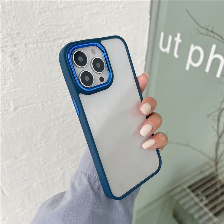 Ốp Điện Thoại Acrylic Mạ Điện Trong Suốt Có Nút Bấm Mạ Điện Cho iPhone 7~14 Pro Max 11 Pro Max 12 Pro Max