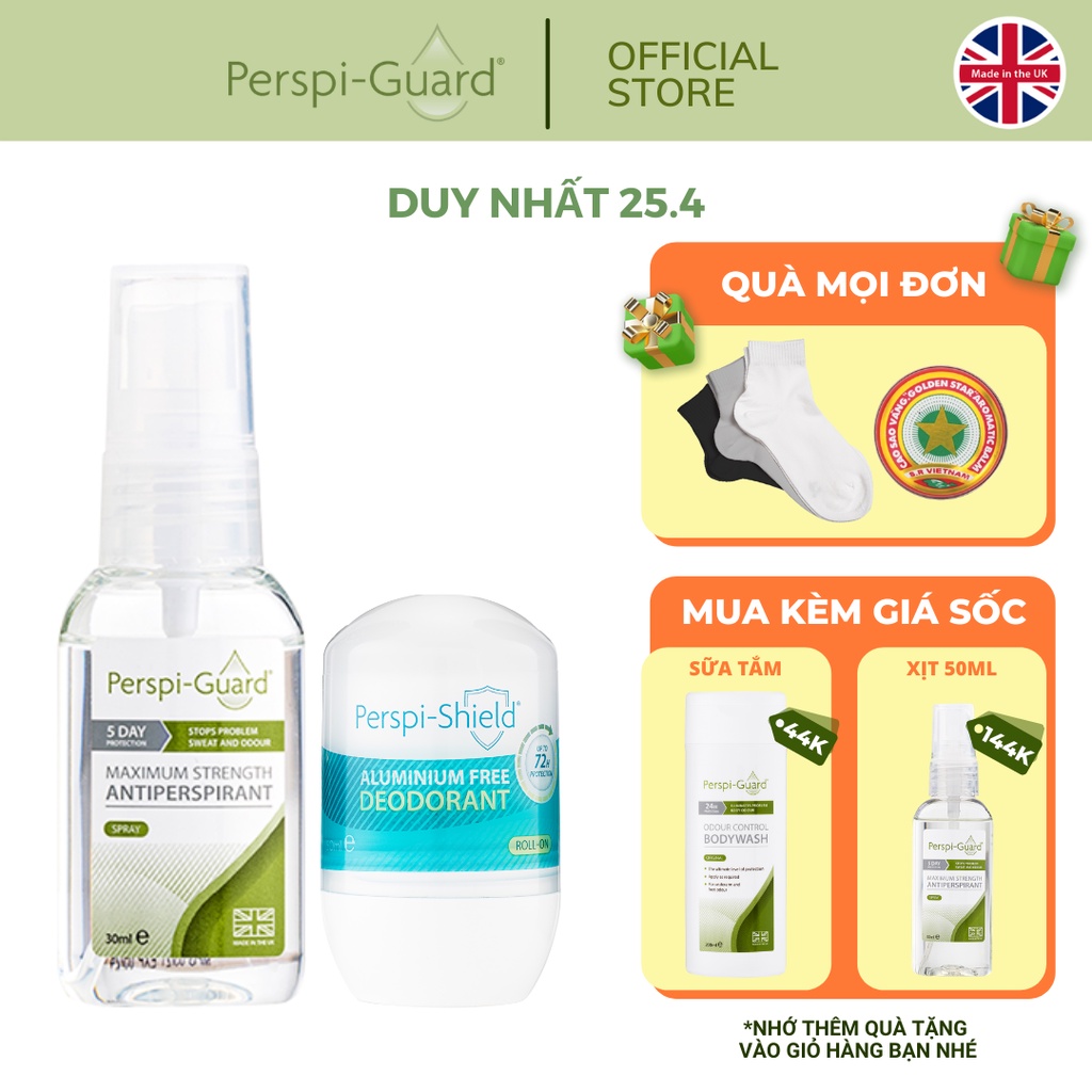 Combo xịt khử mùi Perspi-Guard 30ml + Lăn khử mùi Perspi-Shield 50ml