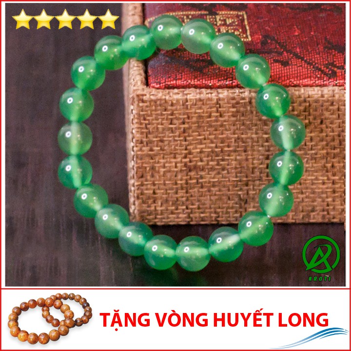 V238-08 Vòng phong thủy mã não xanh lá - Mệnh Mộc - Hỏa V238-08(HL)-Kèm Vòng Gỗ Huyết Long