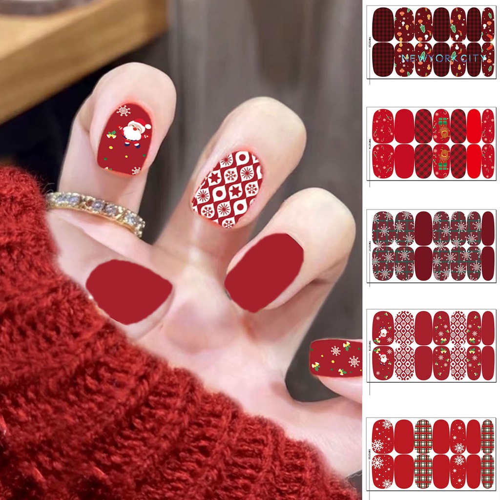 Ny-đồ Trang Trí Móng Tay Chuyển Họa Tiết Giáng Sinh Không Phai Siêu Mỏng Kẻ Sọc Mùa Đông Cho Nữ