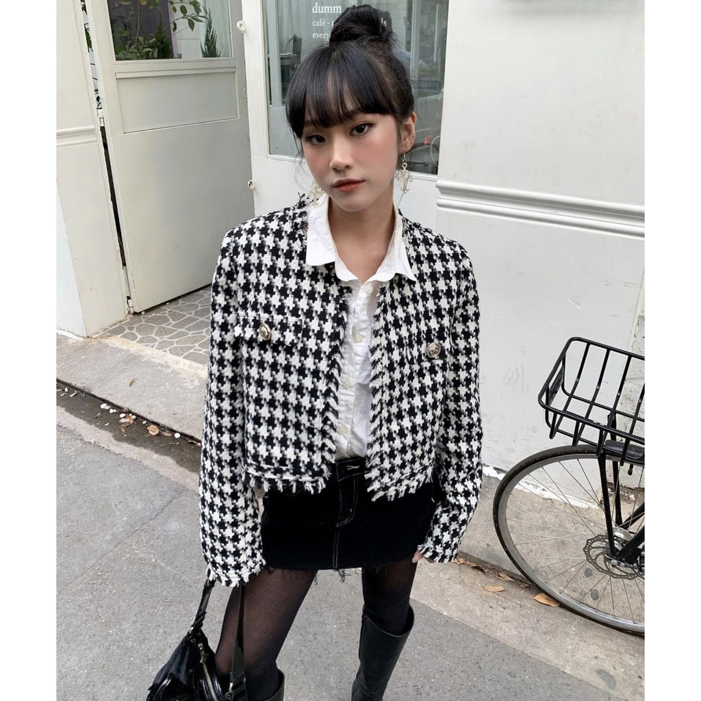 Áo khoác tweed croptop caro tingoan sài gòn LOVE POEM JACKET/CR V2 freesize