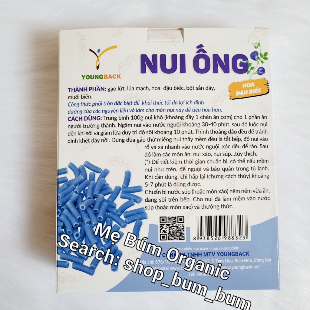 [HCM giao hỏa tốc] Combo 5 hộp Nui Gạo Lứt Hoa Đậu Biếc Youngback - mỗi hộp 200g - Màu sắc đẹp mắt và giàu dinh dưỡng