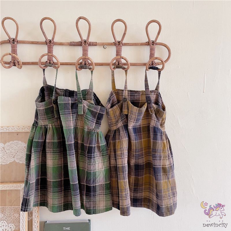 Đầm Sát Nách Kẻ Sọc Caro Phong Cách Hàn Quốc Cho Bé Gái