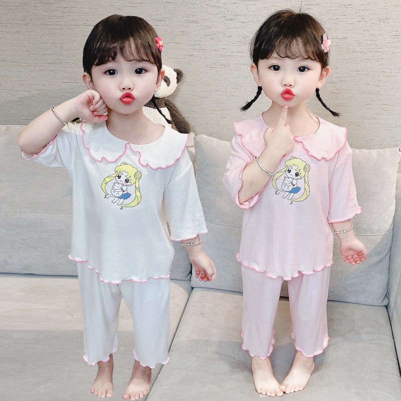 Bộ Đồ Ngủ Bằng Lụa Mát Phong Cách Công Chúa Thời Trang Mùa Hè Cho Trẻ Em Gái