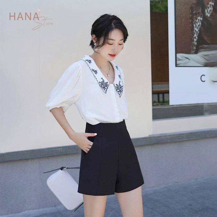 Quần short nữ lưng cao khóa sau 2 túi chéo - Quần sooc nữ cạp cao chất vải tuyết mưa đẹp - 3 màu TRẮNG - ĐEN - KEM