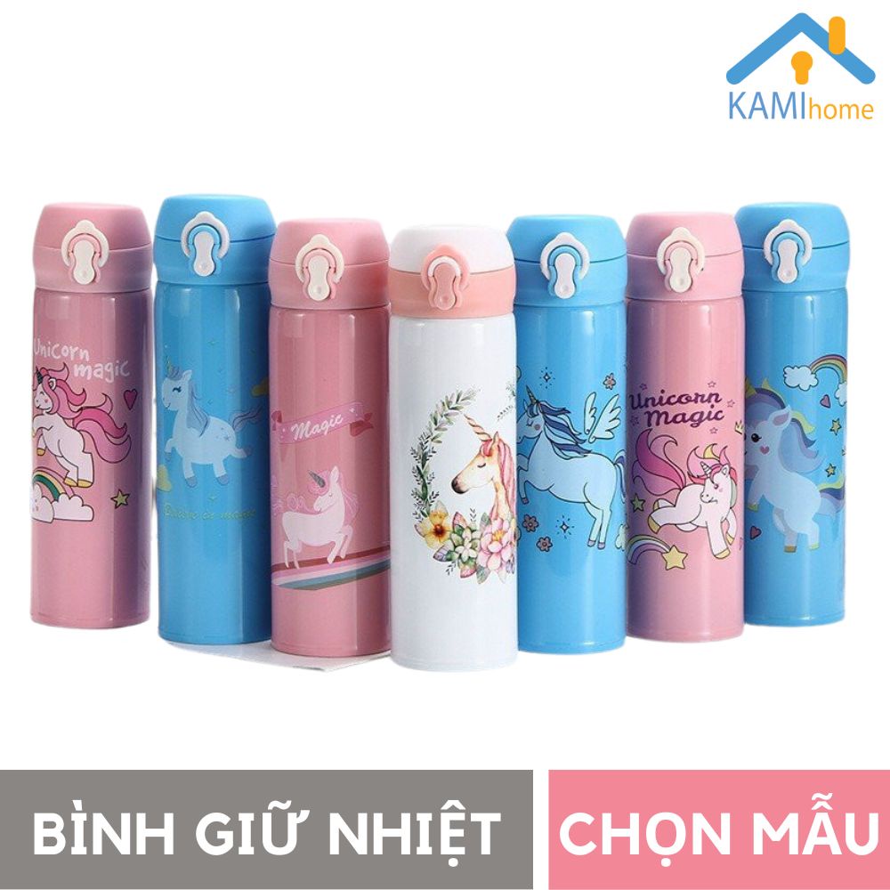Bình nước giữ nhiệt cho bé đi học Nắp bật tiện lợi inox 3 lớp cỡ 400ml KMH 22042