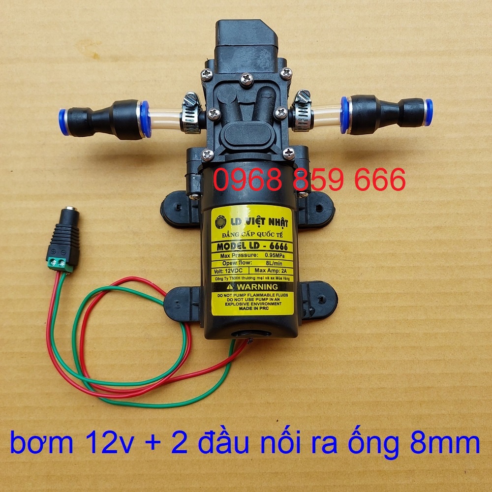 máy bơm nước mini 12v áp lực cao - máy bơm phun sương (bơm tăng áp mini 12v+chuyển ống 8mm)