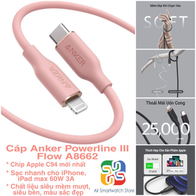 Cáp Anker Powerline III Flow USB-C to Lightning, 0.9m - A8662