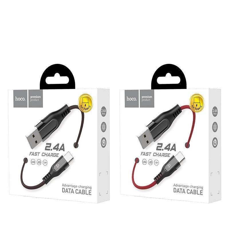 Cáp và truyền dữ liệu cổng Type-C Hoco U54 2.4A dài 1.2A (hỗ trợ QC3.0 và có đèn báo sạc)
