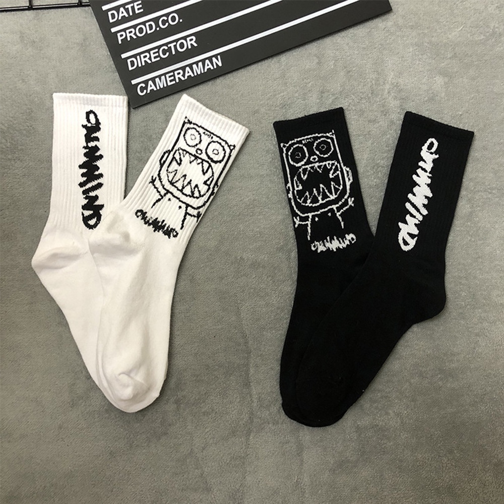 Vớ cotton cổ cao in họa tiết độc đáo phong cách hiphop thời trang dành cho nam và nữ