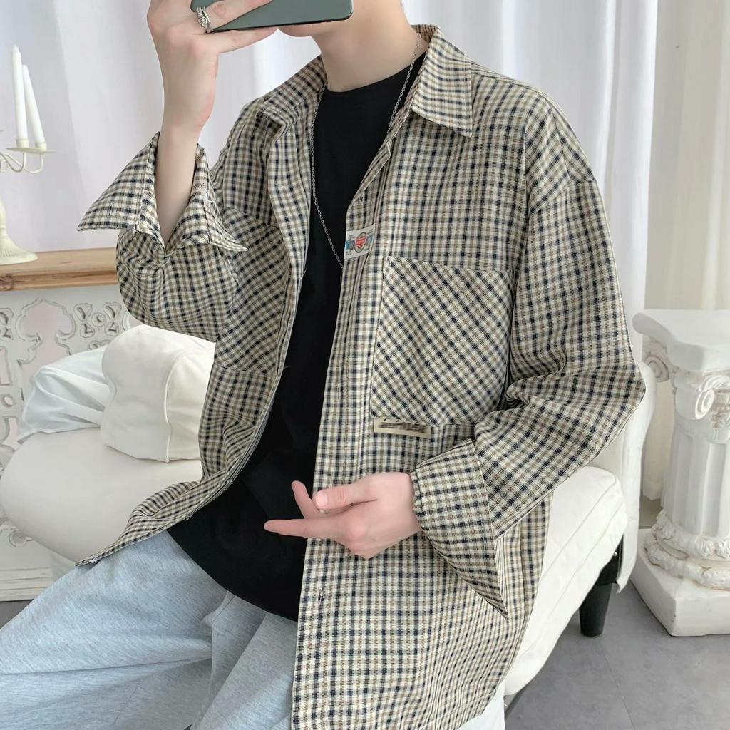 Áo Sơ Mi Ngắn Tay Họa Tiết Ca Rô Phong Cách Hàn Quốc Dành Cho Nam