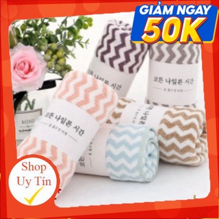 Khăn mặt cotton lông cừu Hàn Quốc mềm mịn siêu thấm nước kẻ sọc , Khăn lau tay đa năng khô 50x35 cm