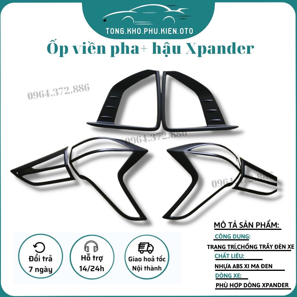 Ốp viền đèn pha, đèn hậu xe Xpander 2018-2019-2020-2021-2022 nhựa đen cao cấp