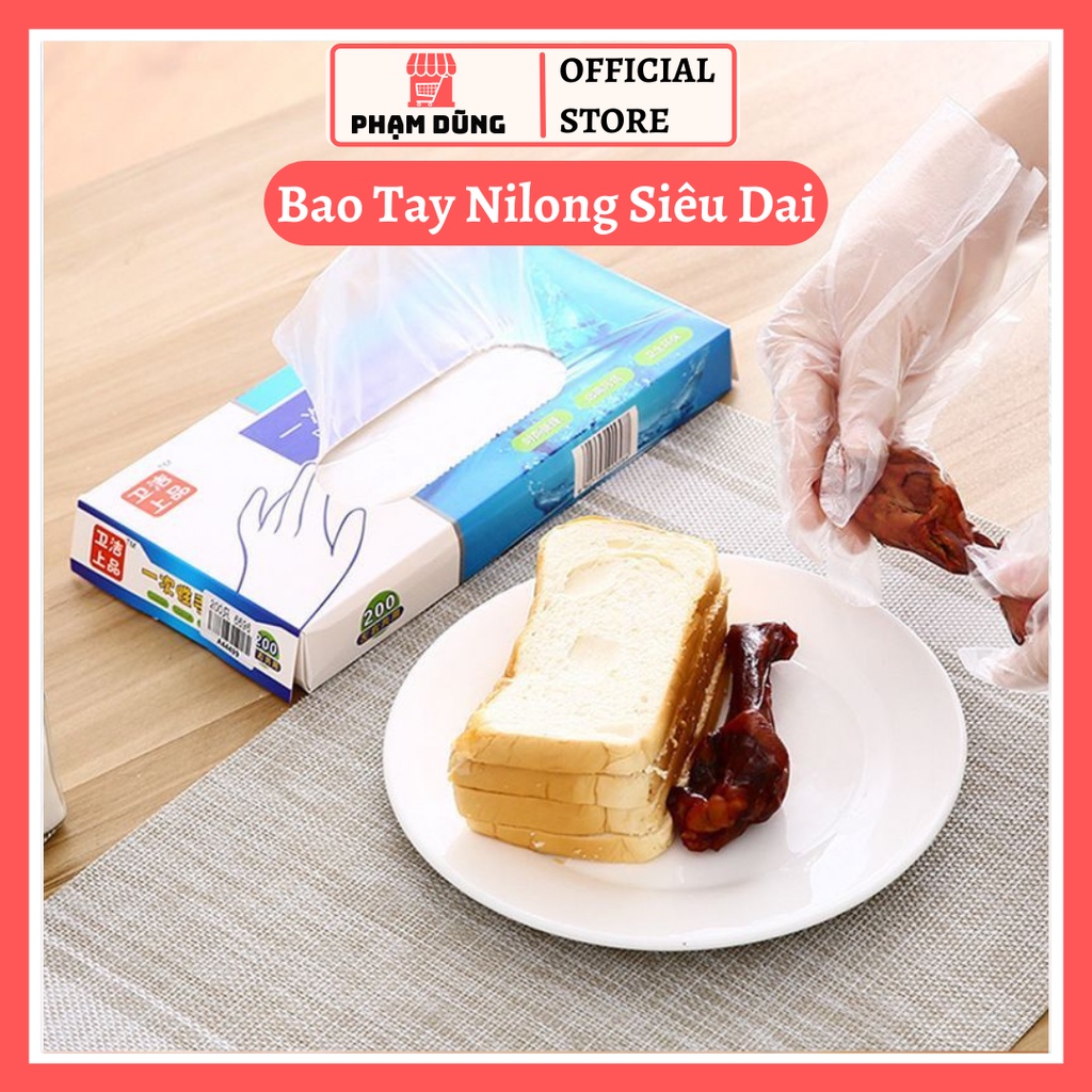 Bao tay nilong siêu dai , bao tay dùng 1 lần hộp xanh 200 cái