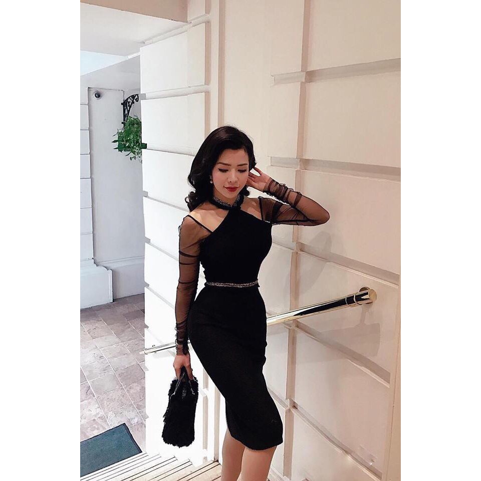 Đầm body tay dài phối lưới