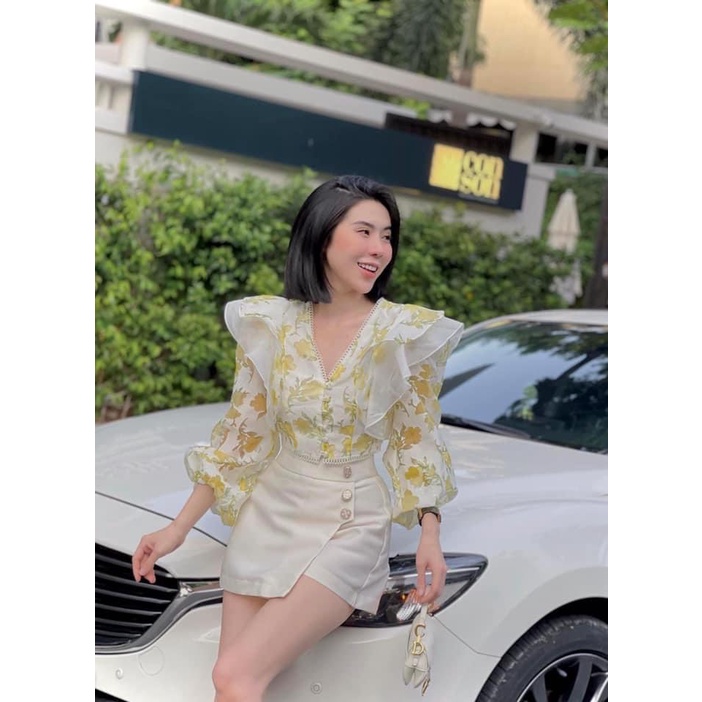 Áo croptop vải voan tay phồng in hoa kiểu Hàn Quốc xinh xắn cho nữ Aosmcrtvoanto6808