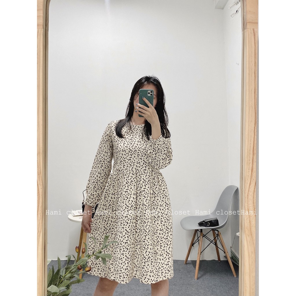 Váy babydoll nhung mịn hoa nhi buộc dây eo mã V015