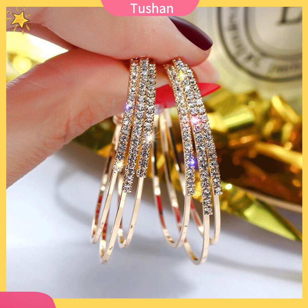 TUSH_Women Rhinestone Multi C Shape Circle Hoop Earrings Statement Party Jewelry Gift