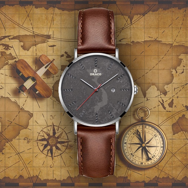 Đồng hồ nam Draco D22-ST03 &quot;Vietnamese Boy&quot; TRẮNG DÂY DA NÂU- thời trang nam