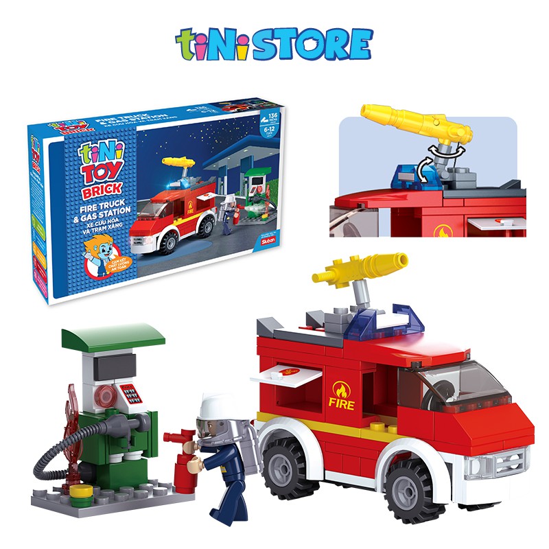 Đồ chơi lắp ráp sáng tạo lego tiNiToy xe cứu hỏa và trạm xăng 136 mảnh ghép YY652974