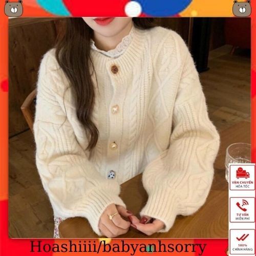 Áo len nữ tay bồng tiểu thư cổ tròn hàn quốc hàng quảng châu dáng rộng tùy chiều cao