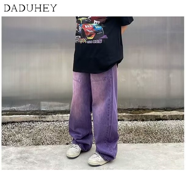 Quần jean ống rộng thẳng lưng vừa màu tím phong cách hip hop đường phố thời trang cho nam nữ