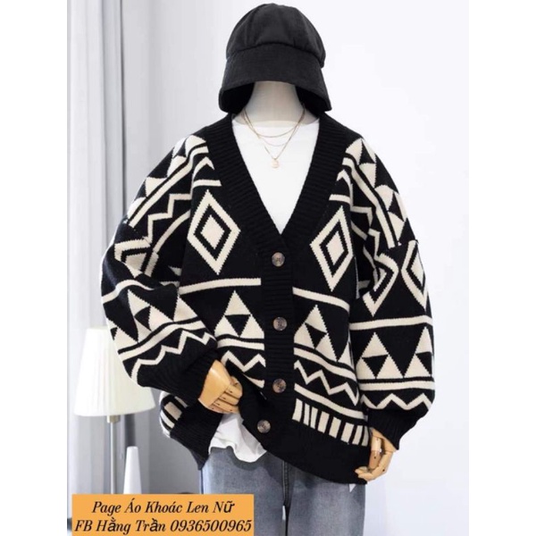 Áo khoác cardigan nữ cổ tim họa tiết hình thoi.