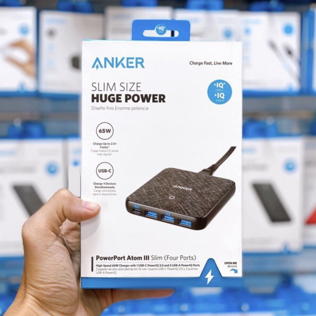 Củ sạc Anker 65W A2045 PowerPort Atom III Slim Công nghệ GaN Tech và IQ3.0 Sạc nhanh IPAD IPhone 11 12 13