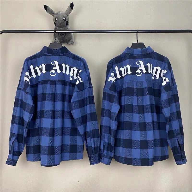 Áo Flannel unisex cúc bấm phong cách streetwear