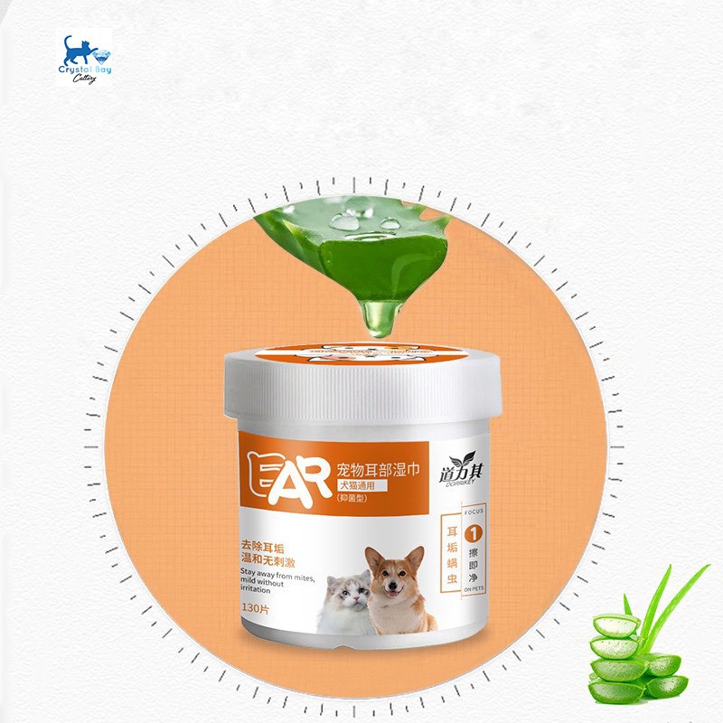 KHĂN GIẤY LAU TAI CHO CHÓ MÈO CHIẾT XUẤT TỪ NHA ĐAM DỊU NHẸ CHO TAI THÚ CƯNG, CHỐNG VE RẬN