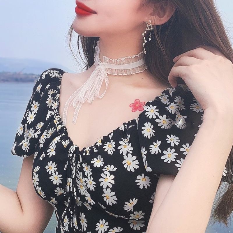 choker bèo phối dây voan tự buộc nơ cực xinh mã DSL-9012