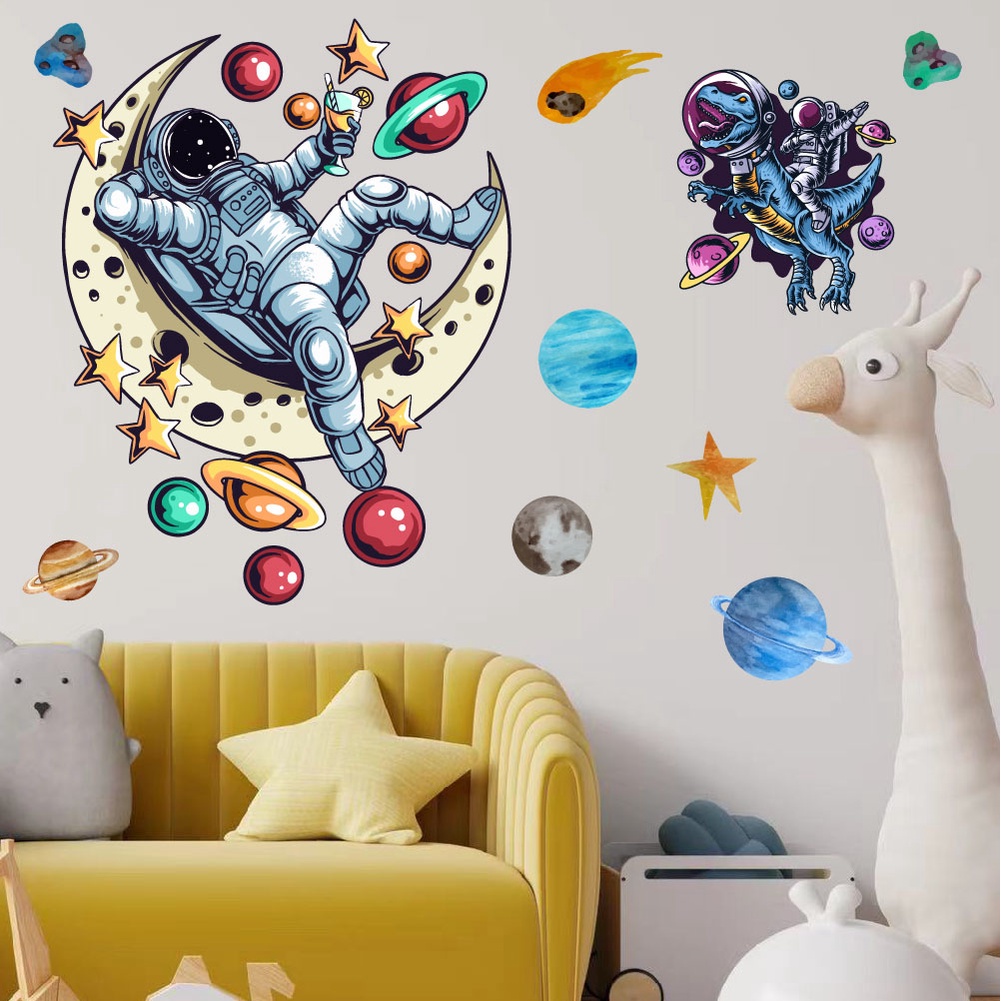 Giấy Dán Tường Hình Phi Hành Gia Hoạt Hình Dễ Thương