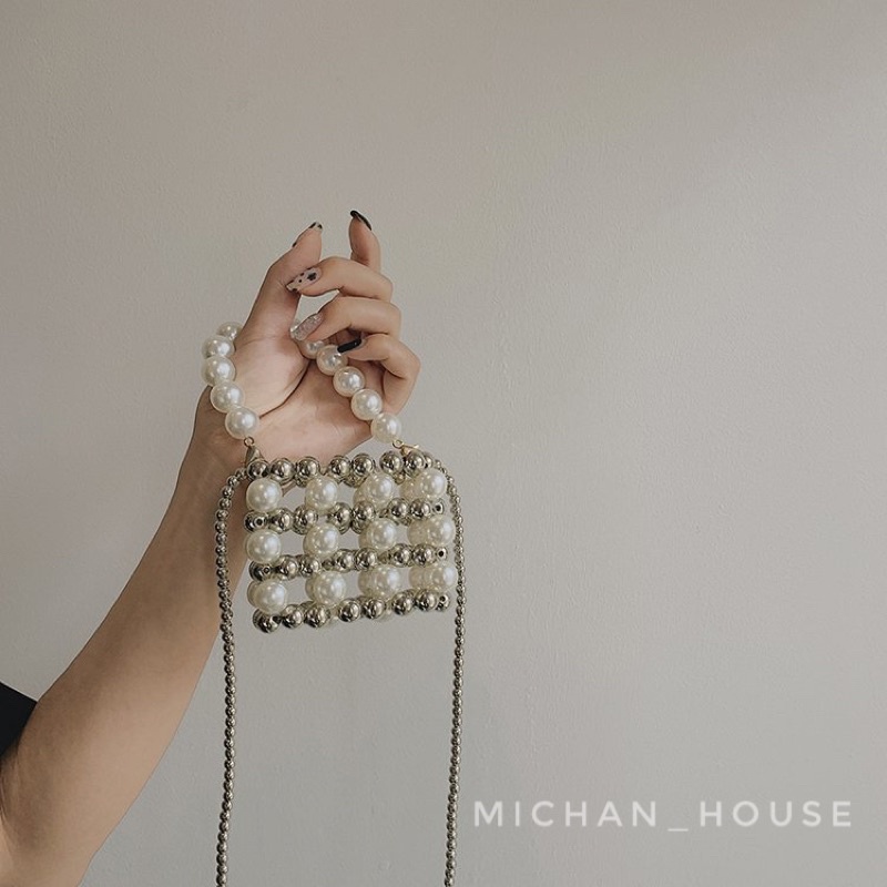 Túi xách dự tiệc, Túi mini đính ngọc trai nhân tạo đi du lịch cho các bán nữ