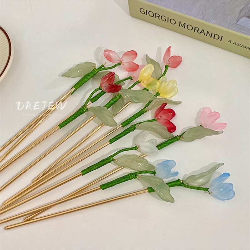 DREJEW Trâm cài tóc kiểu hoa tulip phong cách cổ điển cho nữ