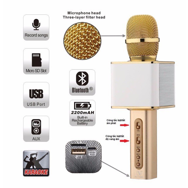 Micro Karaoke SD08/ SD10/ SD17/ SD18 Bluetooth Cầm Tay, CNS.365 Micro Kiêm Loa, Âm Chuẩn, Bắt Giọng Tốt, Hỗ Trợ Thẻ Nhớ