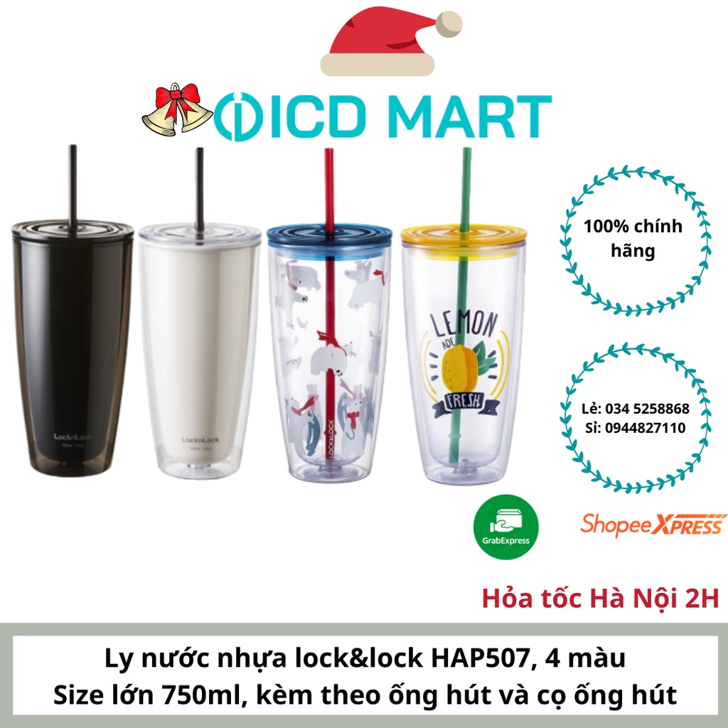 [ LOCK&amp;LOCK ] Ly Nhựa Có Ống Hút Lock&amp;Lock 750ml HAP507 HAP509