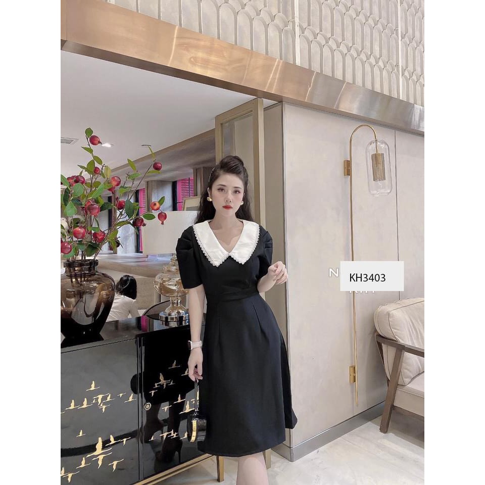 Váy đầm đen phối cổ trắng quý phái