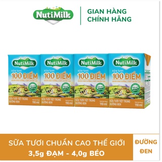 Lốc 4 Hộp NutiMilk Sữa tươi 100 điểm - Sữa tươi tiệt trùng đường đen 110ml - Thương Hiệu NUTIFOOD -CIRINO