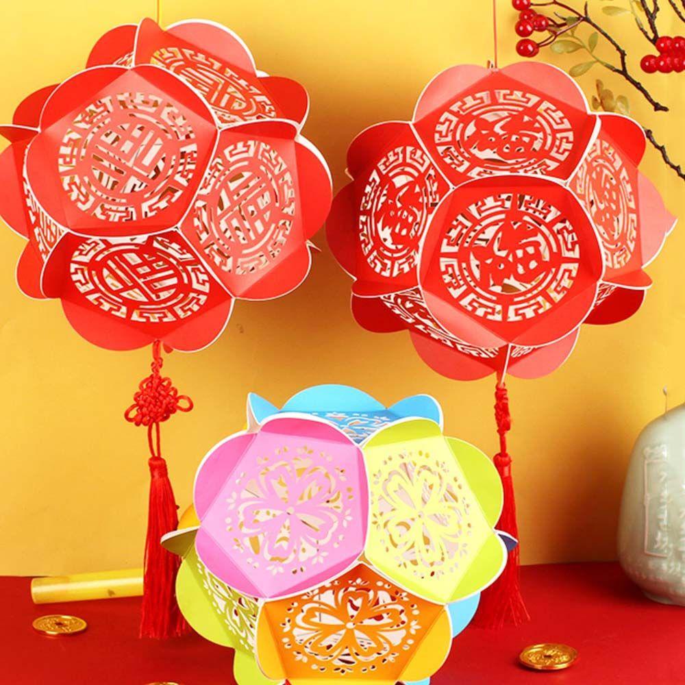 Lồng Đèn Giấy Họa Tiết Hoa Cẩm Tú Cầu Rỗng Phối Tua Rua Kiểu Retro DIY Làm Quà Tặng Cho Bé