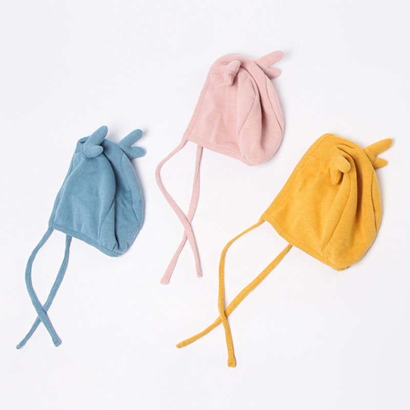 Mũ Beanie Màu Trơn Giữ Ấm Tai Hình Tuần Lộc Dễ Thương Cho Bé Sơ Sinh