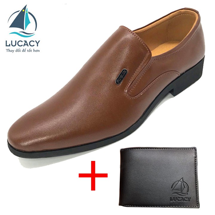 Combo giày lười công sở nam da bò N1101MN + 1 ví da LUCACY