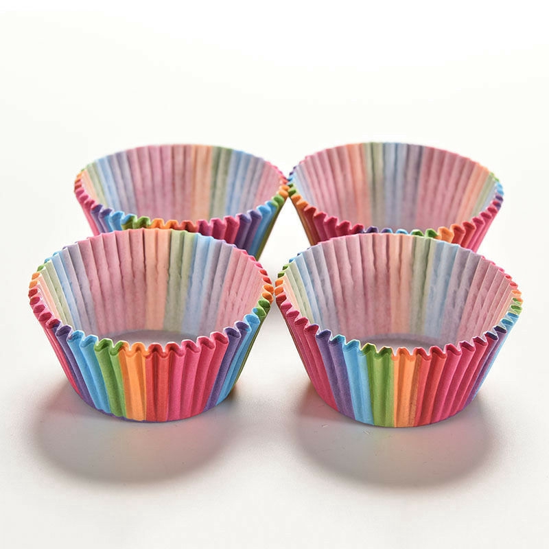 Set 100 cốc đựng bánh cupcake nướng bằng giấy màu cầu vồng chống thấm nước