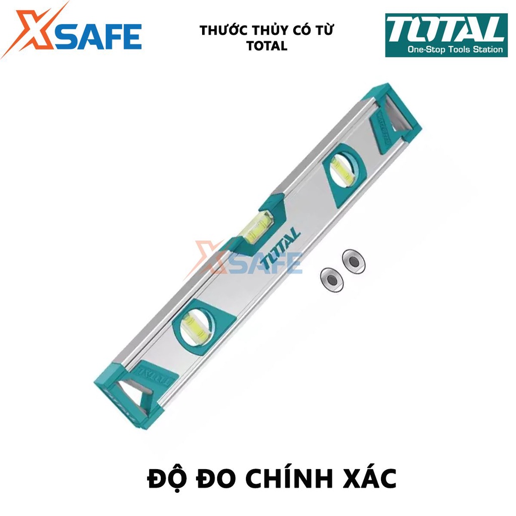 Thước thủy có từ TOTAL Thước thủy 2 nam châm mạnh mẽ, chiều dài 40-150cm, độ dày thanh nhôm 1.5mm - Chính hãng