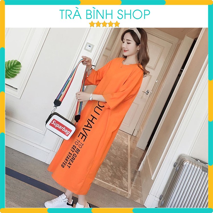 Đầm Suông Cổ Tròn Tay Lỡ Váy Cotton Dáng Dài In Họa Tiết You Have Hàng VNXK