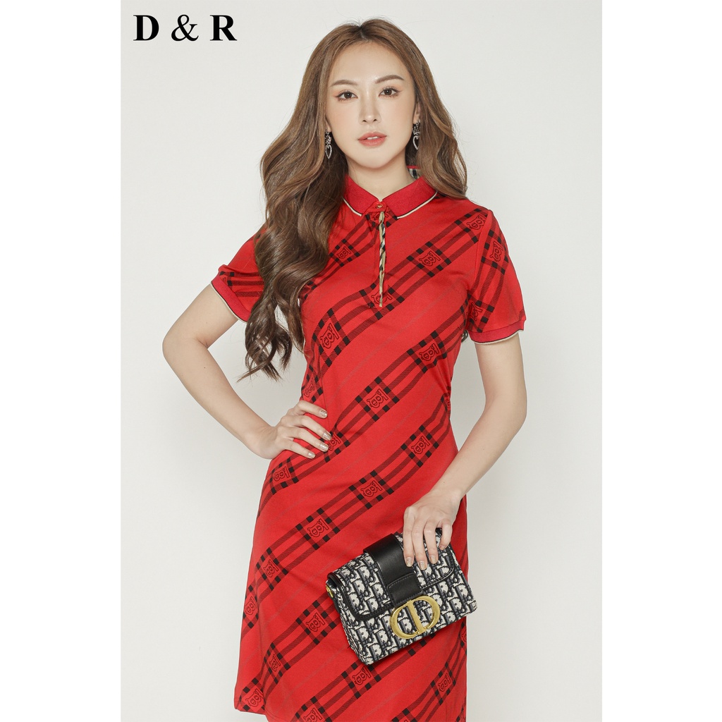 Đầm polo nữ bigsize họa tiết BBR Quảng Châu cao cấp váy thun cotton đi chơi dạo phố thương hiệu thời trang D&R D191